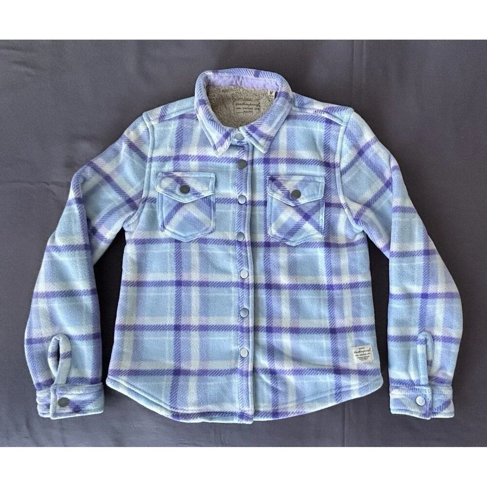 NWOT Weatherproof Vintage Kids Plaid Shirt Jacket Sherpa Lined Snaps M 10/12